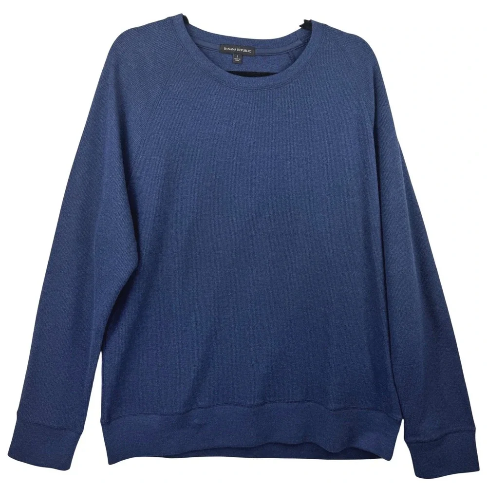 Banana Republic Waffle Knit Sweatshirt Mens Large Navy Blue‎ Crewneck Pullover